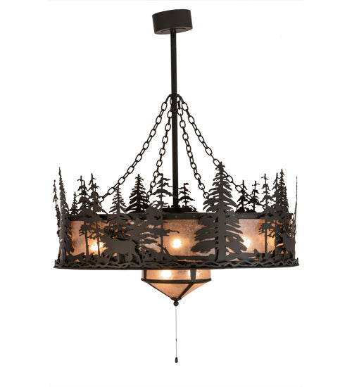 Meyda Lighting Elk through the Trees 45" 11-Light Oil Rubbed Bronze Chandelier With Silver Mica Shade Glass and Fan