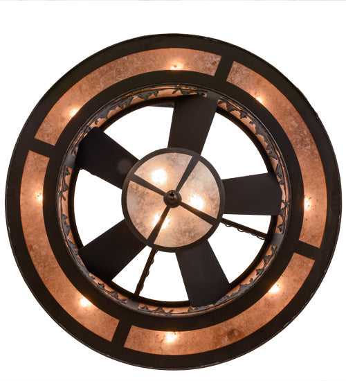 Meyda Lighting Elk through the Trees 45" 11-Light Oil Rubbed Bronze Chandelier With Silver Mica Shade Glass and Fan