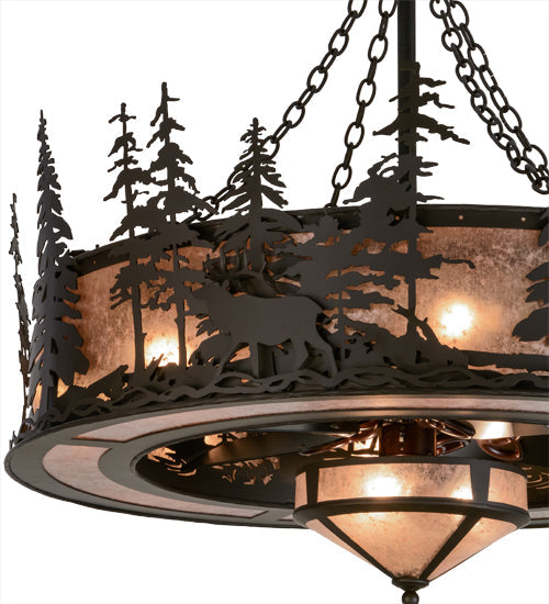 Meyda Lighting Elk through the Trees 45" 11-Light Oil Rubbed Bronze Chandelier With Silver Mica Shade Glass and Fan