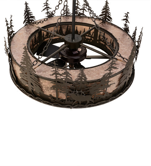 Meyda Lighting Elk through the Trees 45" 11-Light Oil Rubbed Bronze Chandelier With Silver Mica Shade Glass and Fan
