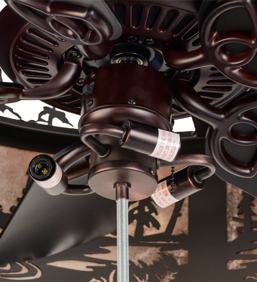 Meyda Lighting Elk through the Trees 45" 11-Light Oil Rubbed Bronze Chandelier With Silver Mica Shade Glass and Fan