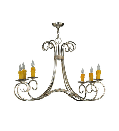 Meyda Lighting Elon 35" 6-Light Brushed Nickel Chandelier With Amber Faux Candlelight