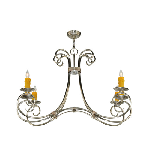 Meyda Lighting Elon 35" 6-Light Brushed Nickel Chandelier With Amber Faux Candlelight