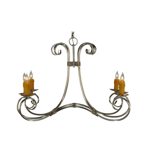 Meyda Lighting Elon 35" 6-Light Brushed Nickel Chandelier With Amber Faux Candlelight