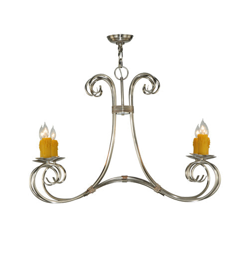 Meyda Lighting Elon 35" 6-Light Brushed Nickel Chandelier With Amber Faux Candlelight