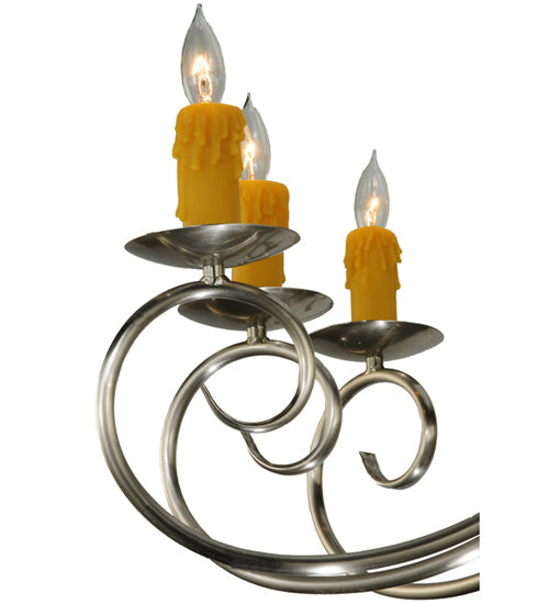 Meyda Lighting Elon 35" 6-Light Brushed Nickel Chandelier With Amber Faux Candlelight