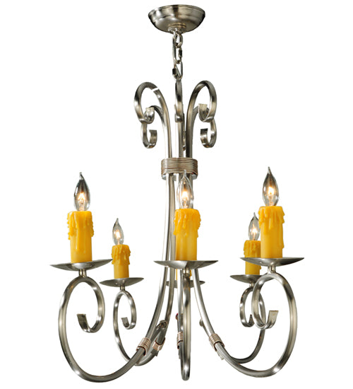 Meyda Lighting Elon 35" 6-Light Brushed Nickel Chandelier With Amber Faux Candlelight