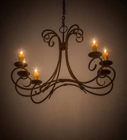 Meyda Lighting Elon 36" 6-Light Cortez Gold Island Chandelier With Amber Faux Candlelight