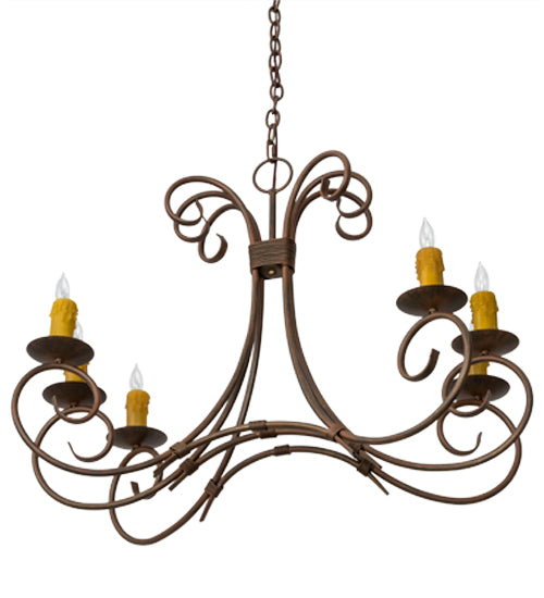Meyda Lighting Elon 36" 6-Light Cortez Gold Island Chandelier With Amber Faux Candlelight