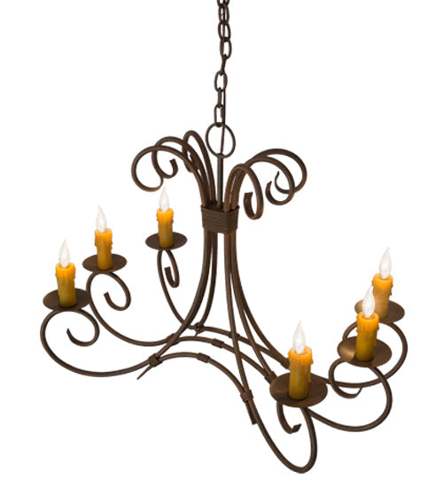 Meyda Lighting Elon 36" 6-Light Cortez Gold Island Chandelier With Amber Faux Candlelight