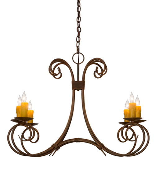 Meyda Lighting Elon 36" 6-Light Cortez Gold Island Chandelier With Amber Faux Candlelight