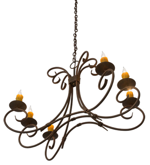 Meyda Lighting Elon 36" 6-Light Cortez Gold Island Chandelier With Amber Faux Candlelight