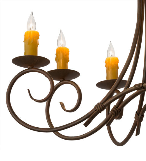 Meyda Lighting Elon 36" 6-Light Cortez Gold Island Chandelier With Amber Faux Candlelight