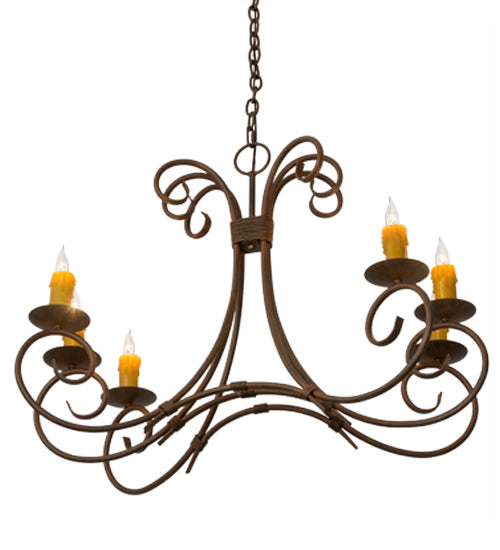 Meyda Lighting Elon 36" 6-Light Cortez Gold Island Chandelier With Amber Faux Candlelight