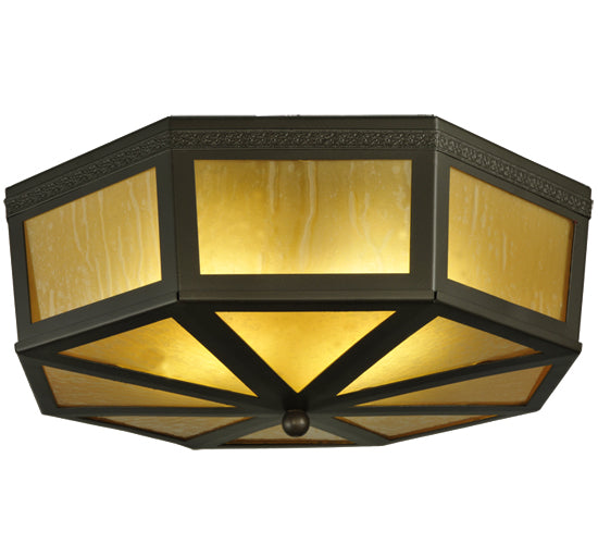 Meyda Lighting Eltham 16" 2-Light Timeless Bronze Flush Mount Light With Amber Shade Glass