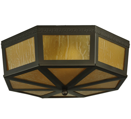 Meyda Lighting Eltham 16" 2-Light Timeless Bronze Flush Mount Light With Amber Shade Glass