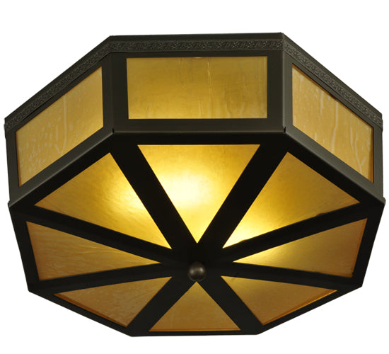 Meyda Lighting Eltham 16" 2-Light Timeless Bronze Flush Mount Light With Amber Shade Glass
