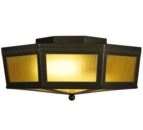 Meyda Lighting Eltham 16" 2-Light Timeless Bronze Flush Mount Light With Amber Shade Glass
