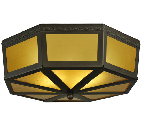 Meyda Lighting Eltham 16" 2-Light Timeless Bronze Flush Mount Light With Amber Shade Glass