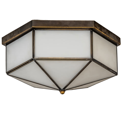 Meyda Lighting Eltham 16" LED Antique Brass Flush Mount Light With White Art Shade Glass