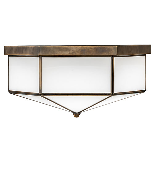 Meyda Lighting Eltham 16" LED Antique Brass Flush Mount Light With White Art Shade Glass