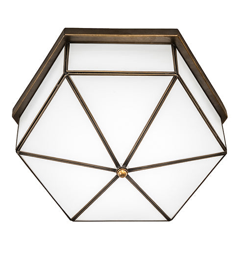 Meyda Lighting Eltham 16" LED Antique Brass Flush Mount Light With White Art Shade Glass