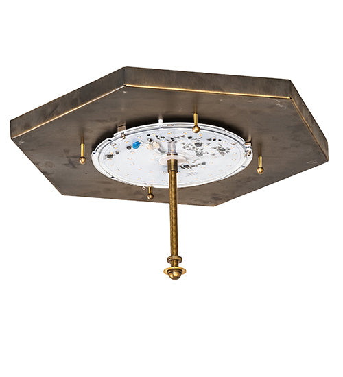 Meyda Lighting Eltham 16" LED Antique Brass Flush Mount Light With White Art Shade Glass