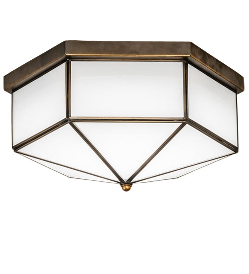 Meyda Lighting Eltham 16" LED Antique Brass Flush Mount Light With White Art Shade Glass