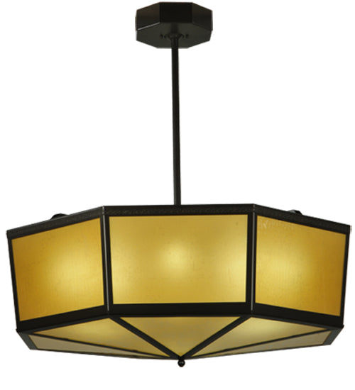 Meyda Lighting Eltham 241396 36" 4-Light Timeless Bronze Semi-flush Mount Light With Amber Shade Glass
