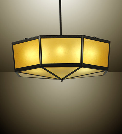 Meyda Lighting Eltham 36" 4-Light Timeless Bronze Semi-flush Mount Light With Amber Shade Glass