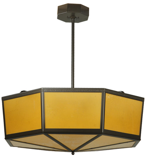 Meyda Lighting Eltham 36" 4-Light Timeless Bronze Semi-flush Mount Light With Amber Shade Glass