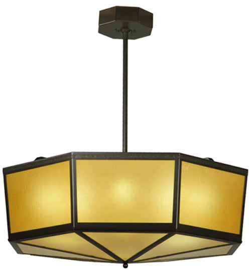 Meyda Lighting Eltham 36" 4-Light Timeless Bronze Semi-flush Mount Light With Amber Shade Glass
