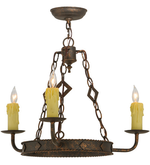 Meyda Lighting Elvita 24" 3-Light Gilded Tobacco Chandelier With Ivory Faux Candlelight