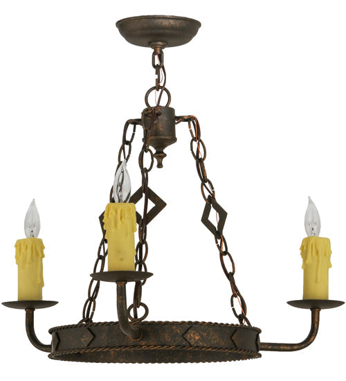 Meyda Lighting Elvita 24" 3-Light Gilded Tobacco Chandelier With Ivory Faux Candlelight