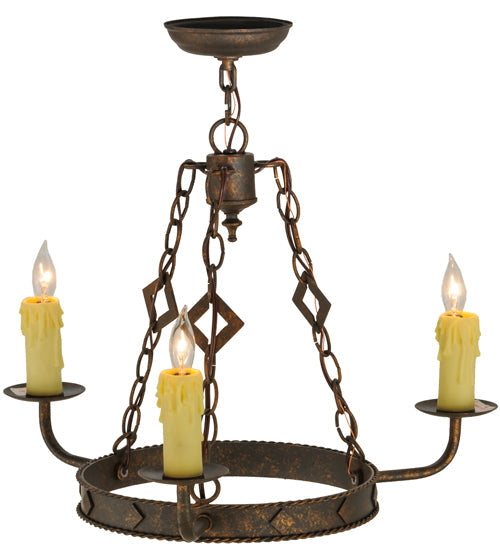 Meyda Lighting Elvita 24" 3-Light Gilded Tobacco Chandelier With Ivory Faux Candlelight