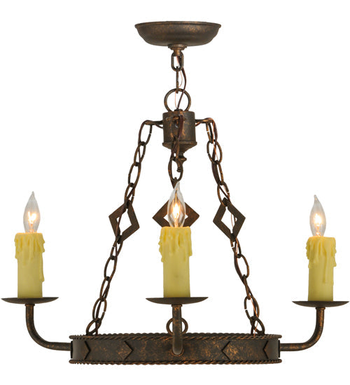 Meyda Lighting Elvita 24" 3-Light Gilded Tobacco Chandelier With Ivory Faux Candlelight