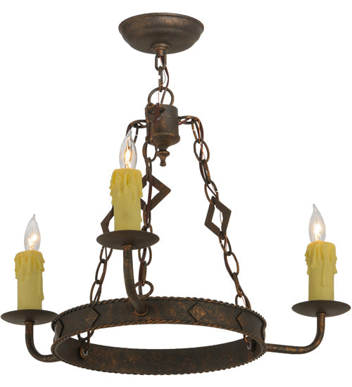 Meyda Lighting Elvita 24" 3-Light Gilded Tobacco Chandelier With Ivory Faux Candlelight