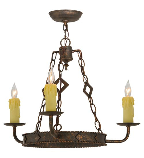 Meyda Lighting Elvita 24" 3-Light Gilded Tobacco Chandelier With Ivory Faux Candlelight
