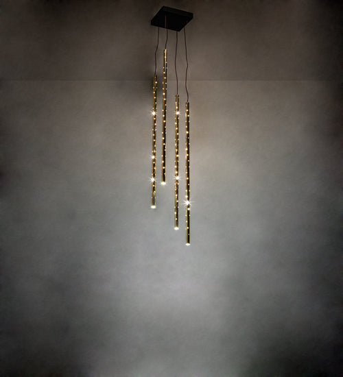 Meyda Lighting Emmentaler 18"Sq 4-Light LED Oil Rubbed Bronze Cascading Pendant Light With Polished Brass Shade