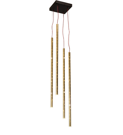 Meyda Lighting Emmentaler 18"Sq 4-Light LED Oil Rubbed Bronze Cascading Pendant Light With Polished Brass Shade