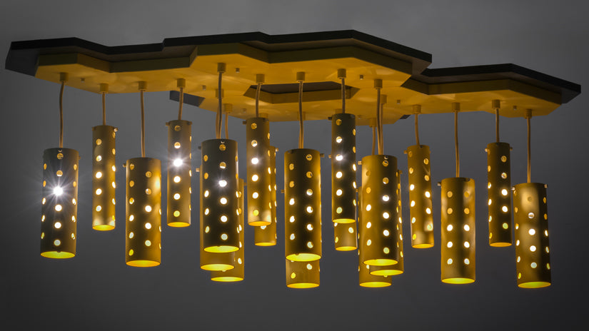 Meyda Lighting Emmentaler 51" 20-Light Gold & Black Island Pendant Light With Gold Anodized Aluminum Shade