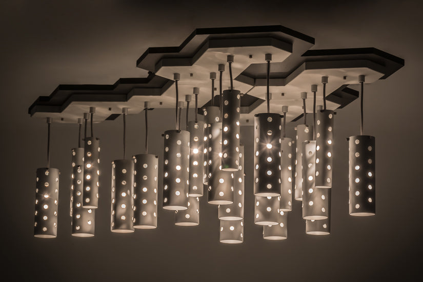Meyda Lighting Emmentaler 58" 25-Light Silver & Black Island Pendant Light With Silver Anodized Aluminum Shade