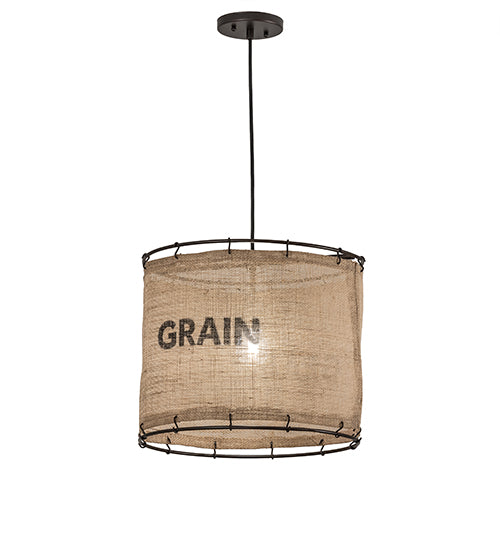 Meyda Lighting Empire 16" Dark Bronze Pendant Light With Brown Burlap Grain Sack Shade