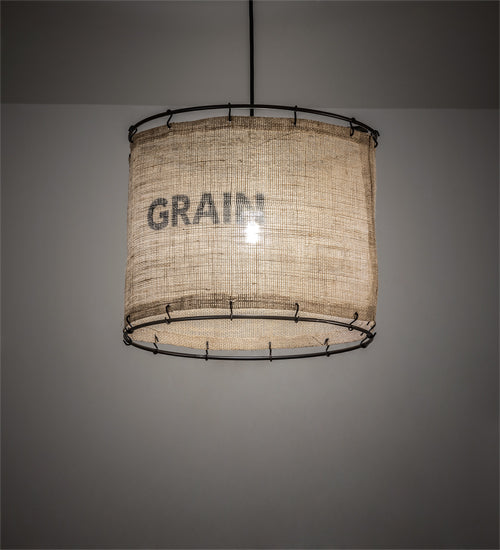 Meyda Lighting Empire 16" Dark Bronze Pendant Light With Brown Burlap Grain Sack Shade