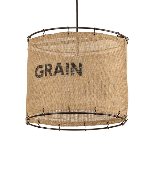 Meyda Lighting Empire 16" Dark Bronze Pendant Light With Brown Burlap Grain Sack Shade