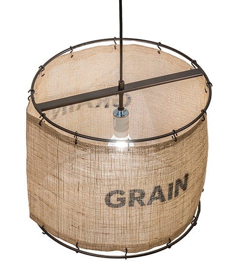 Meyda Lighting Empire 16" Dark Bronze Pendant Light With Brown Burlap Grain Sack Shade