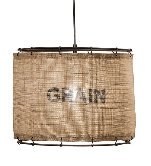 Meyda Lighting Empire 16" Dark Bronze Pendant Light With Brown Burlap Grain Sack Shade