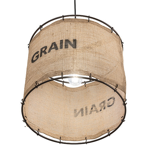 Meyda Lighting Empire 16" Dark Bronze Pendant Light With Brown Burlap Grain Sack Shade