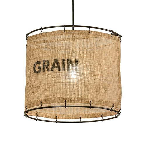 Meyda Lighting Empire 16" Dark Bronze Pendant Light With Brown Burlap Grain Sack Shade