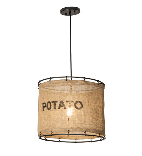 Meyda Lighting Empire 16" Solar Black Pendant Light With Brown Burlap Potato Sack Shade